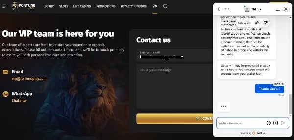 Fortune Play customer support