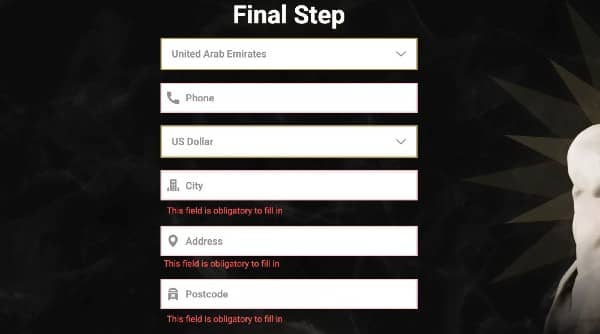 choose a currency and enter the address details