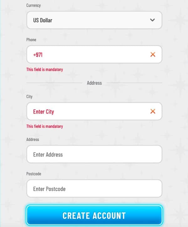 provide your address information and sign up on Wyns Casino