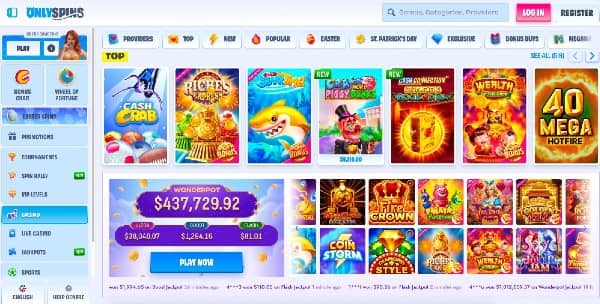 Play casino games at OnlySpins casino