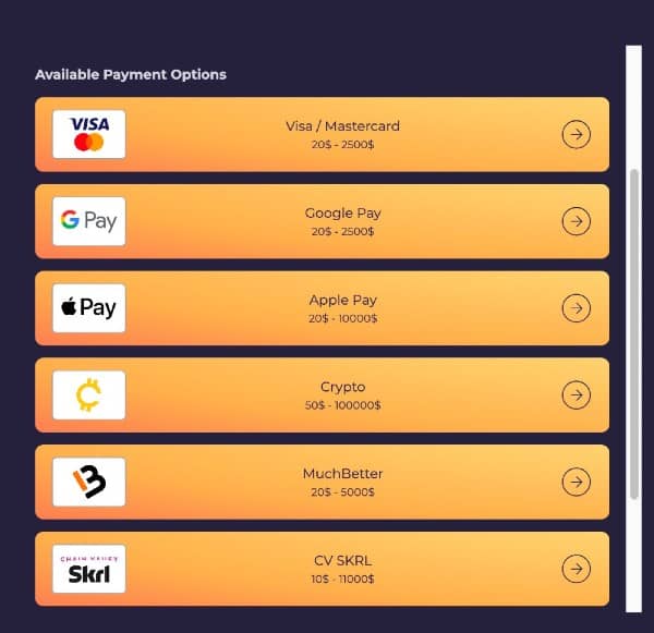 choose banking methods at BetGCC casino